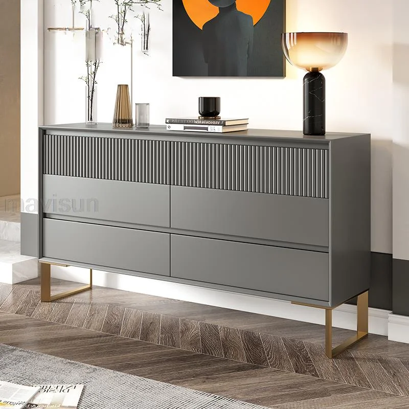 

Light Luxury Gery Kitchen Drawer Sideboard Cabinet Modern Minimalist Solid Wooden Living Room Storage Vitrina Furniture WK