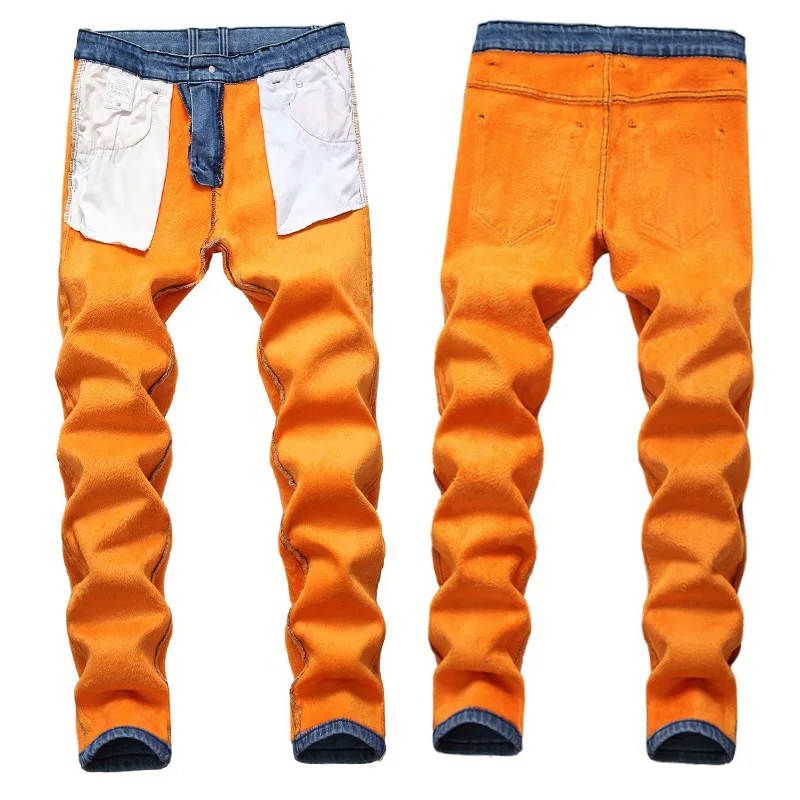 Winter Fleece Jeans Men Casual Fashion Thicken Warm Pants Male Stretch Straight Denim Trousers Men's Jeans Pants