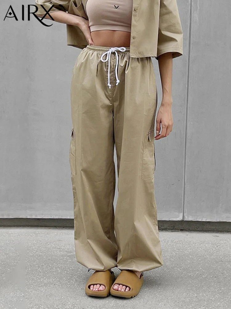 

AIRX Straight Pants Women Loose Casual Cargo Pants Trousers Autumn Gray khaki Streetwear Y2K High Waist