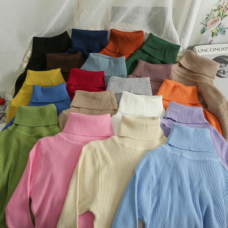 

Облегающая трикотажная водолазка CANSEN, Женская Осенняя однотонная универсальная Повседневная водолазка с длинными рукавами, базовый свите...