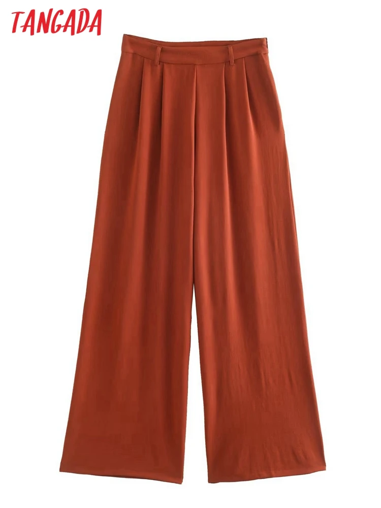 

Tangada 2022 New Women Chic Wide Leg Zipper Long Suit Pants Trousers Office Lady Elegant Pants 4N29