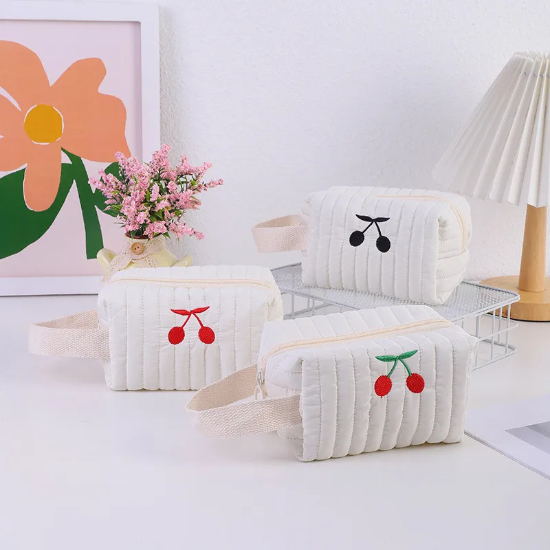 

PURDORED 1 Pc Korean Style Cherry Pattern Cosmetic Bag Travel Female Makeup Bag Student Pencil Bag