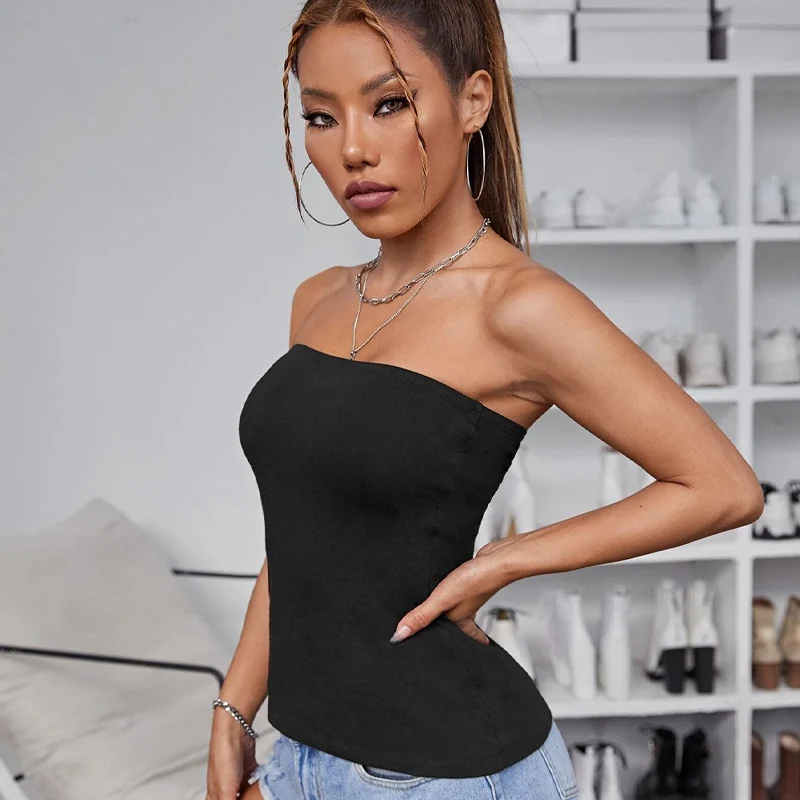 

Sexy Women's Tube Top Off Shoulder Crop Tube Top Solid Color Stretchy Bandeau Seamless Casual Basic Breast Wrap No-Padded Tops