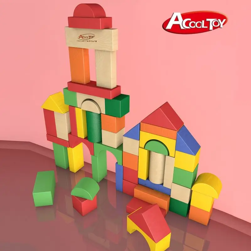 

50 Large-particle Wooden Building Blocks. Early Childhood Learning For Babies Over 3 Years Old Can Be Arbitrarily Combined With