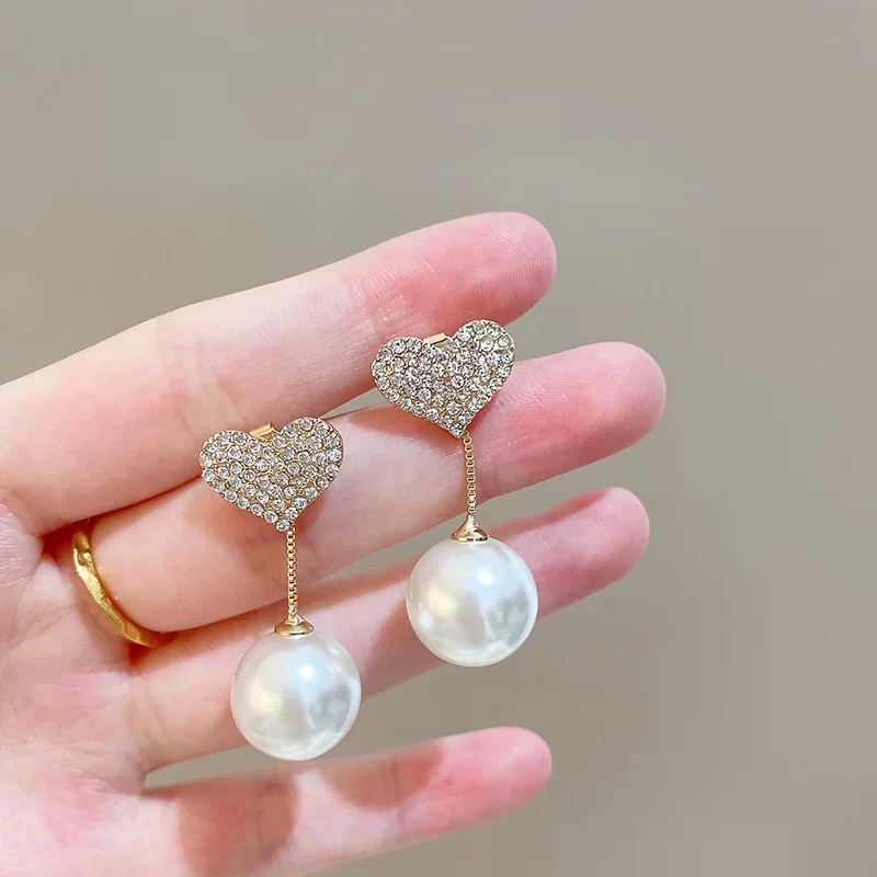 

925 Silver Needle Heart-shaped Imitation Pearl Earrings Women's Earring Vintage Jewelry Accessories for Women