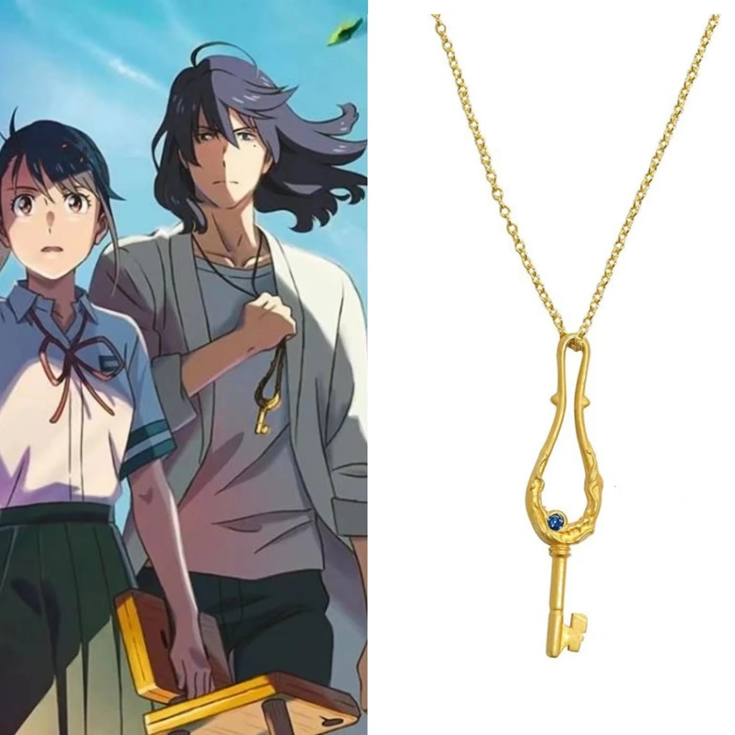 

2023 Japanese Anime Munakata Souta Fashion Necklaces Suzume No Tojimari Dajin Key Pendant Necklace for Women Jewelry Cosplay