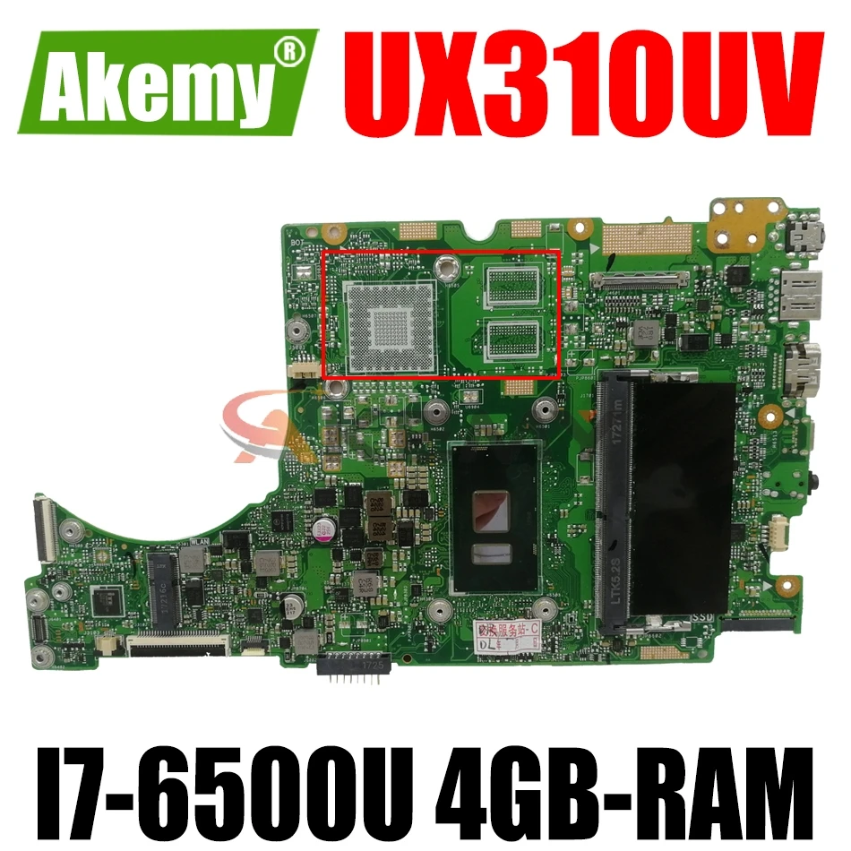 

AKEMY UX310UV Laptop Motherboard For ASUS UX310UA (13 inch) UX310UAK UX310U Original Mainboard 4GB-RAM I7-6500U UMA
