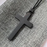 High-end Ebony Necklace For Men Jewelry Gift Personality Black Wood Cross Pendant Women Necklace Choker Christianity Accessories