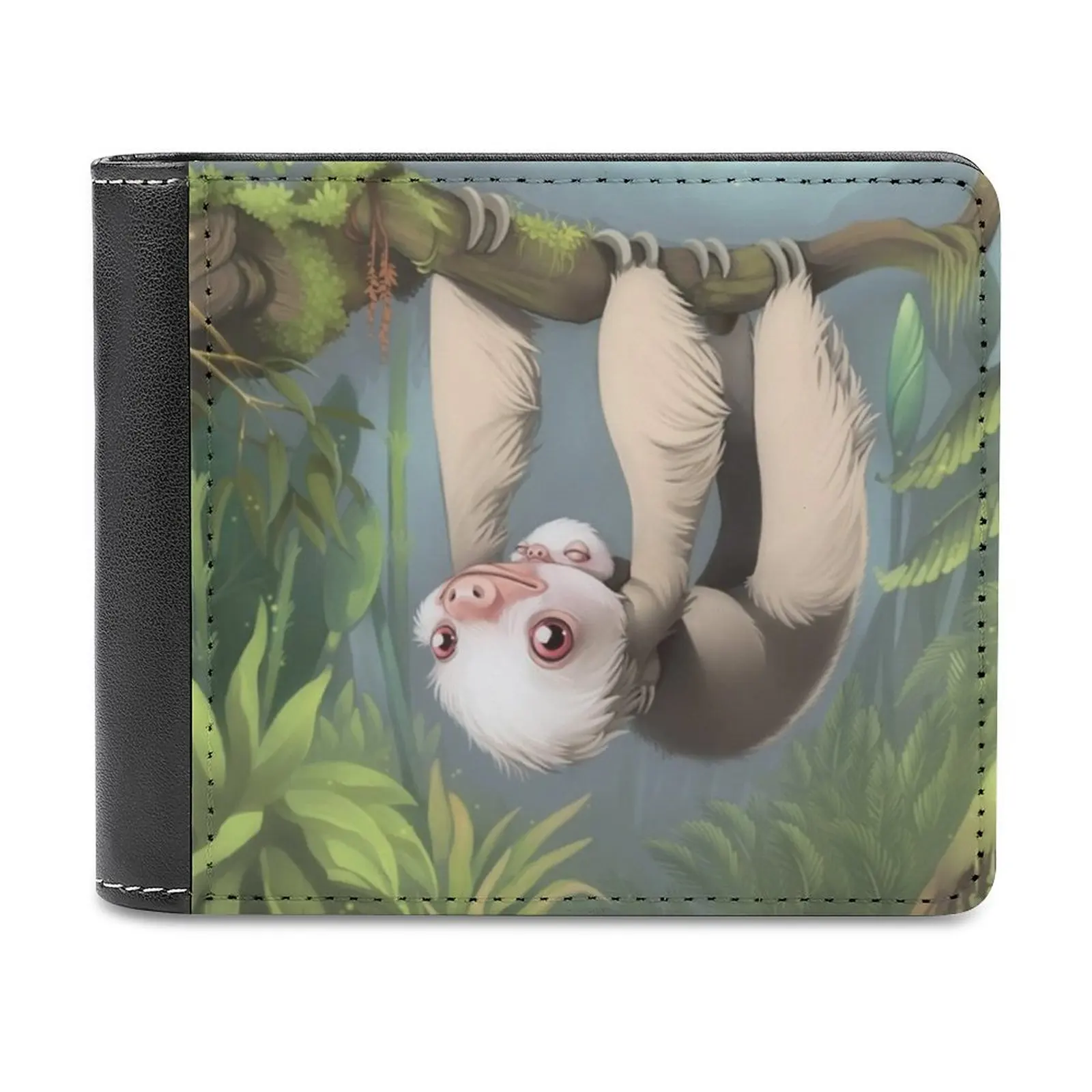 

Sloth With Baby Leather Wallet Men's Wallet Purse Money Clips Two Toed Sloth Baby Cute Sweet Animal Sloths Jungle Calm Sleep