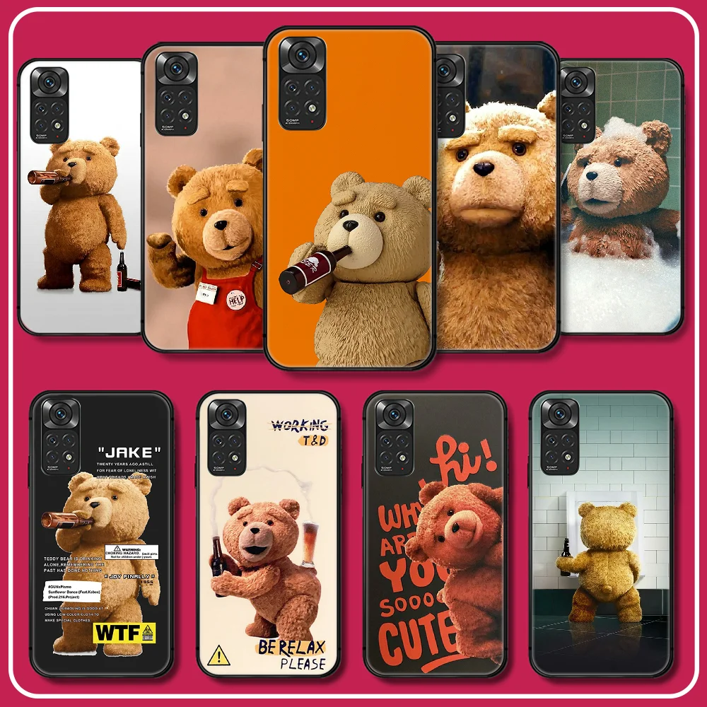 

Ted Bear Cute Silicone TPU Phone Case For Xiaomi Redmi Note 7 8 9 10 11 12 T A C S Pro Plus K60 Cover Soft Black