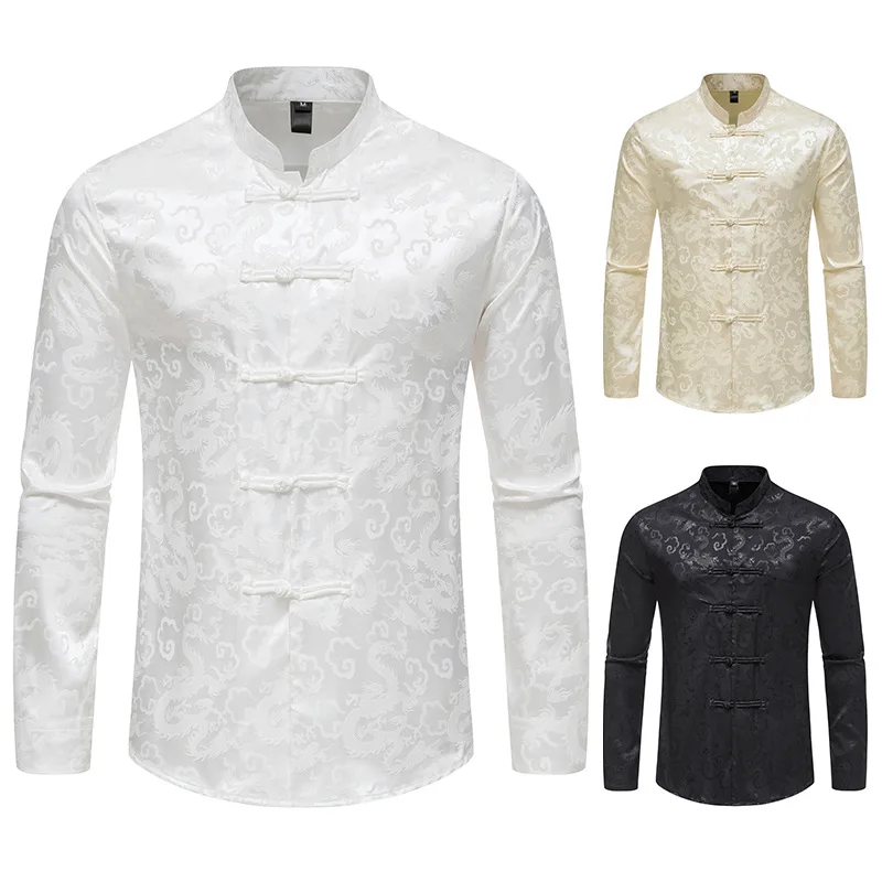 Tang Suit Shirt Men's Long-sleeved Chinese Style Trend Chinese Style Button-up Shirt Fashion Men's Clothing Chinese Print Shirt