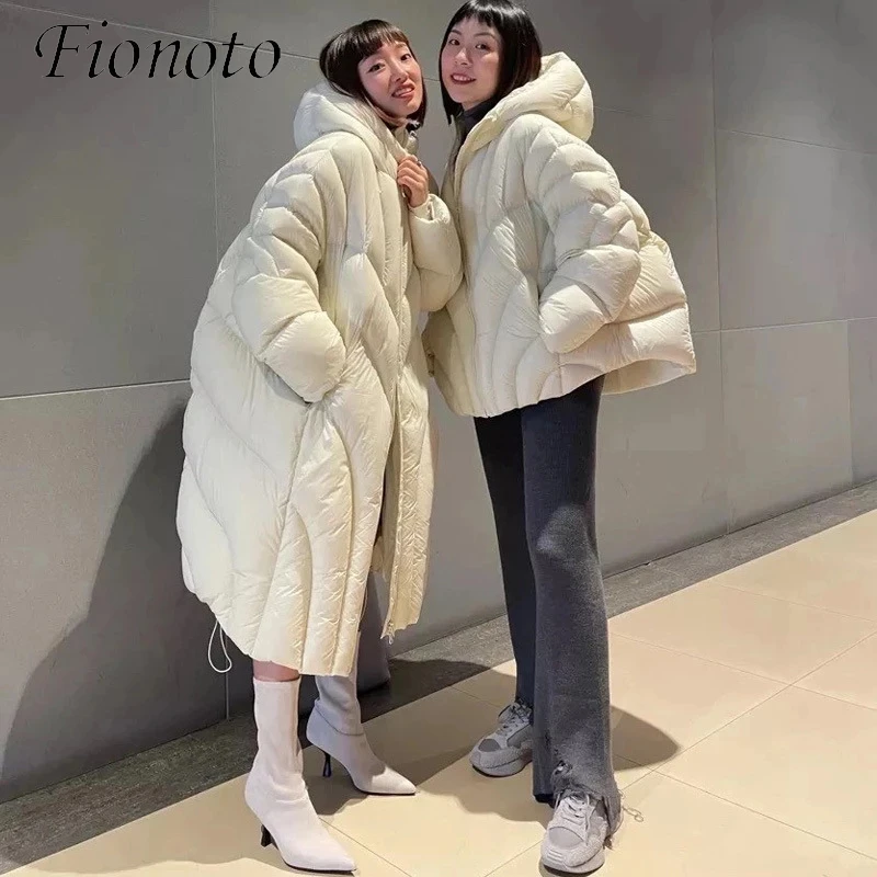 

Fit Cold Winter Women Oversized Fluffy Down Coat Female Thicker Warm Down Jacket High Street Bat Sleeve Hooded Down Parkas 2021