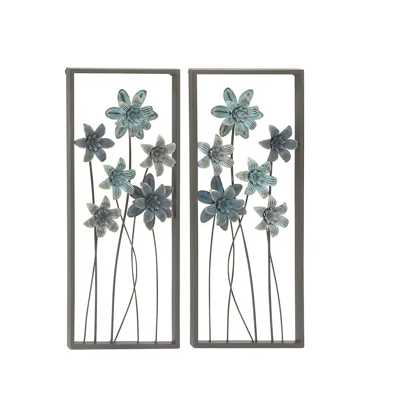 

Gray Metal Floral Wall Decor with Black Frame (2 Count) For Home Wall Decoration