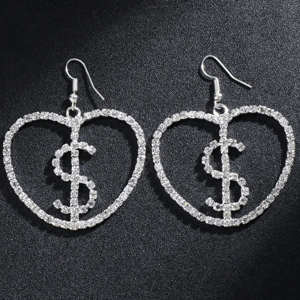 Блестящие серьги-подвески в виде Знака Доллара подвески форме сердца женское