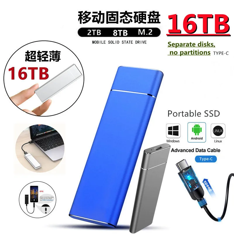 Новый внешний SSD-накопитель 16 ТБ твердотельный накопитель 1 500 Гб USB 3 SSD Typc-C
