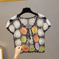 summer 2022 new women lace print shawl female knitted vintage pullover short summer ladies knitted hollow out jumper shawl a95