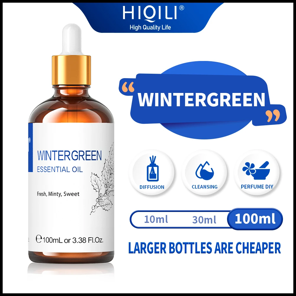 Эфирные масла HIQILI 100 мл Wintergreen, 100% чистый натуральный для диффузора, Очиститель Поверхности, снижение напряжения и облегчение боли