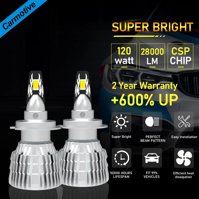 

Carmotive H7 Led Headlight Bulbs H7 Led Headlight 9005 HB3 9006 HB4 LED Bulbs Lamps 6000K H8 H9 H11 Lamp Fog Lights 2PCS