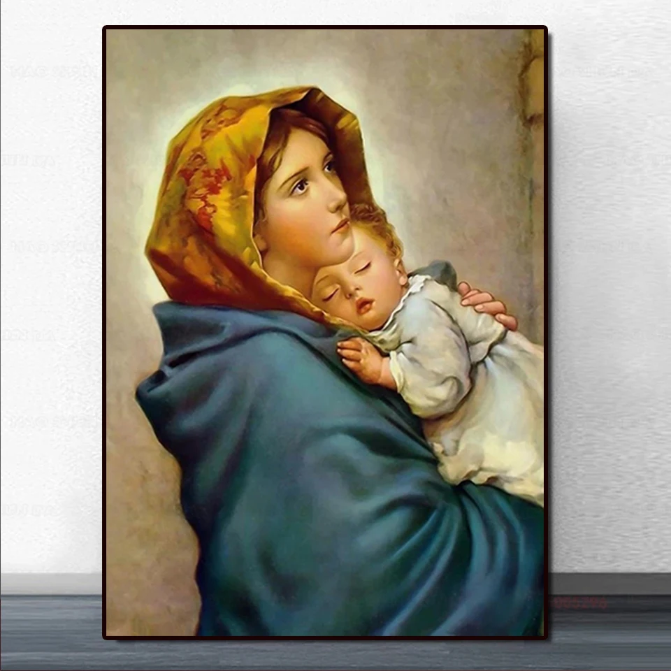 

Алмазная живопись «сделай сам», вышивка крестиком, Дева Мария и ребенок, Иисус, Алмазная мозаика, полноразмерная круглая вышивка Стразы, дом...