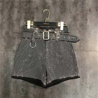 online celebrity with the spring of 2022 new fashion rhinestone shiny belt heavy industry joker shorts three pants female tide