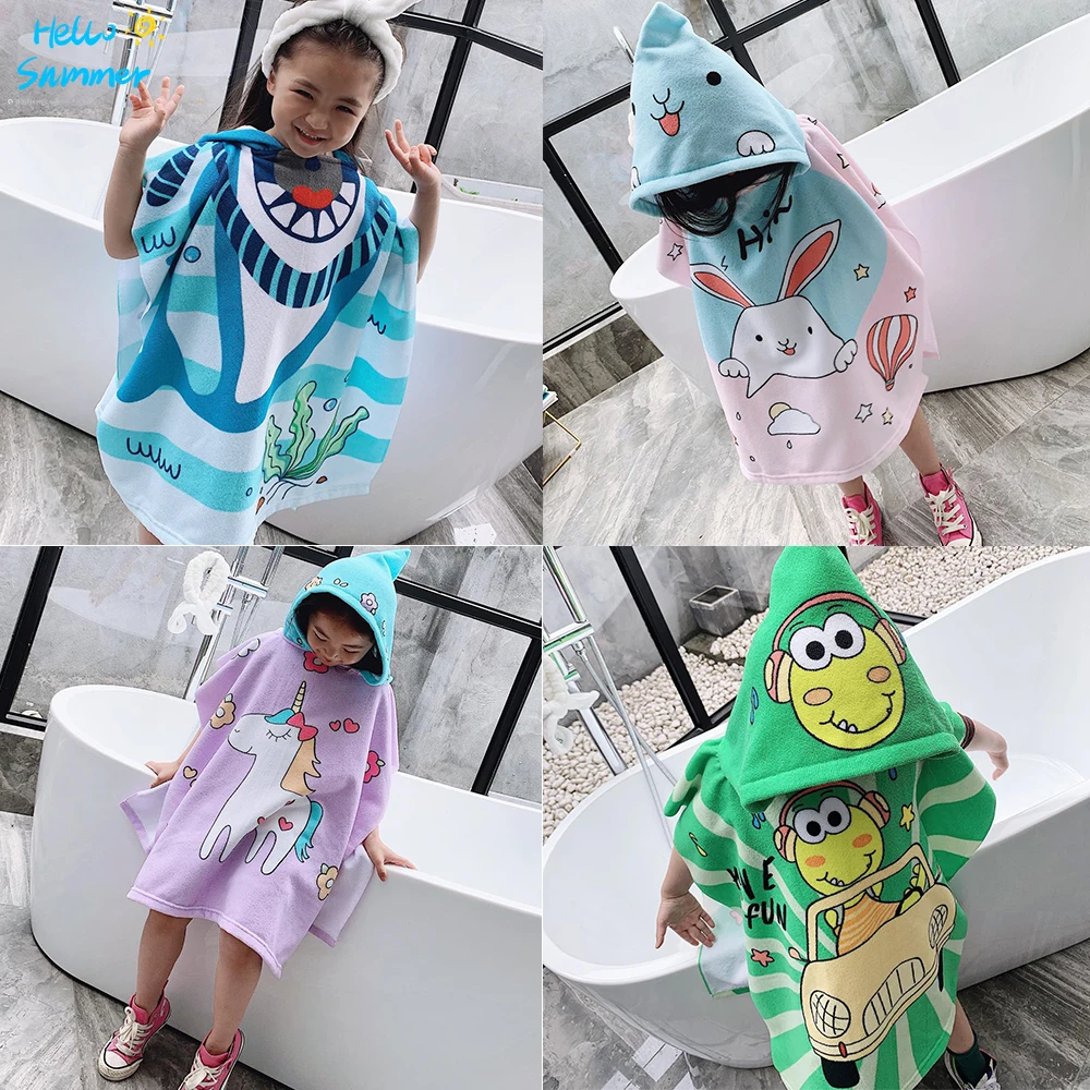 

Children's Swimming Towels Dried Fast Beach Surf Poncho Boy Girl Hooded Cartoon Kids Bath Robe Pool Baby Swaddle Wrap Blankets