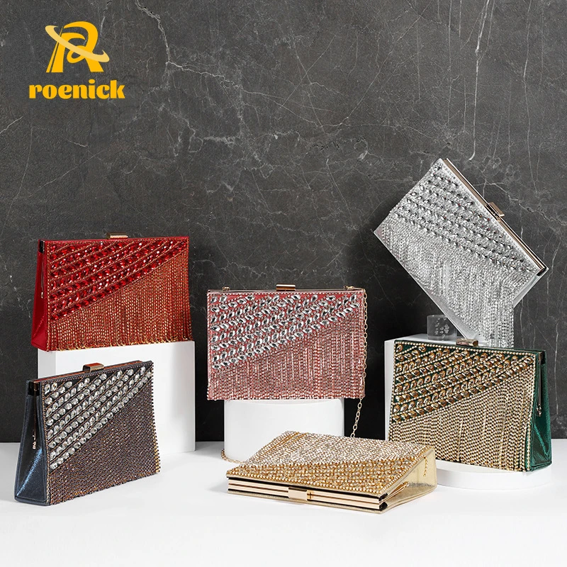 

ROENICK Women Vintage Crystal Evening Bags Beaded Rhinestone Silver Clutch Banquet Cocktail Purses Chain Shoulder Mini Handbags