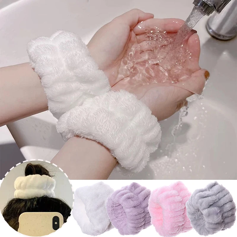 

1Pair Spa Wrist Washband Flannel Wrist Wash Towel Band Wristbands For Washing Face Absorbent Wrist Sweatband Prevent Liquid