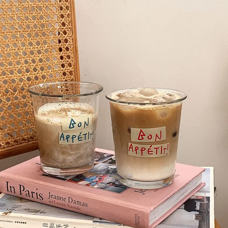 

Korean Simple French Glass Coffee Mug Water Cups Heat-resistant Glass Milk Cups Cute Cup with Straw Water Bottle Coffee Cup