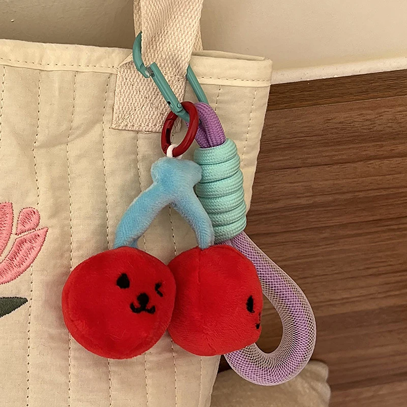 

1Pc Plush Cherry Keychains Funny Expression Car Keys Keychains Korean Style Fruit Doll Keyring With Lanyard Backpack Pendant