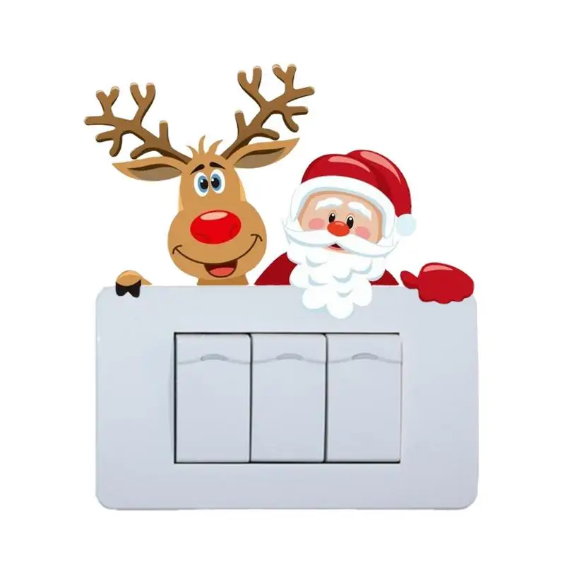 

Santa Claus Snowman Christmas Wall Sticker Living Room Bedroom Switch Home Mural Cartoon Christmas Decoration Wallpaper