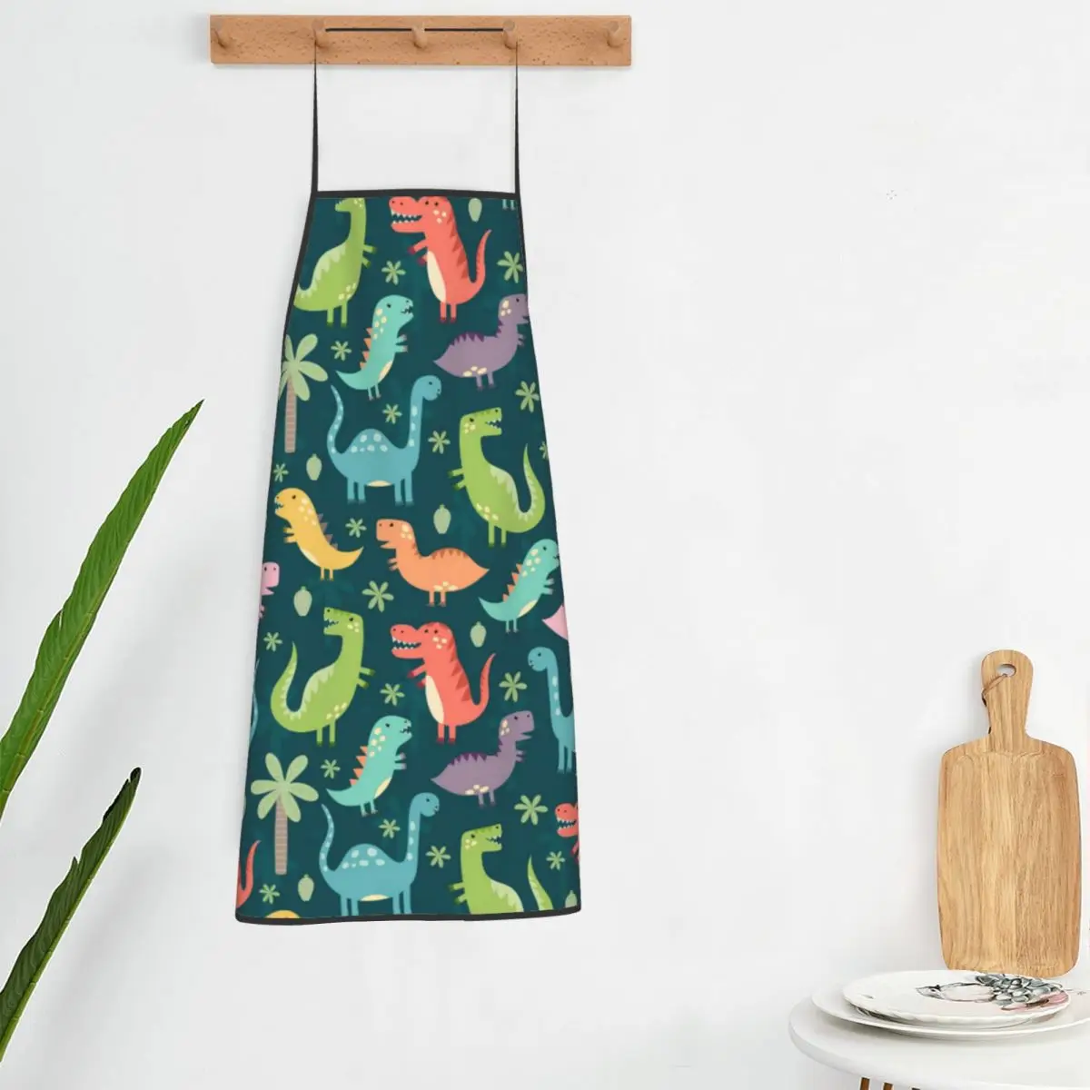 

Cute Colorful Dinosaurs Apron Tyrannosaurus Rex Dinosaur Capri Household Accessories Home Adult Aprons without Pocket