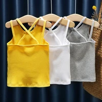 fashion childrens solid color backless vest top childrens clothing 2022 girls baby cool sleeveless shirt vest cotton