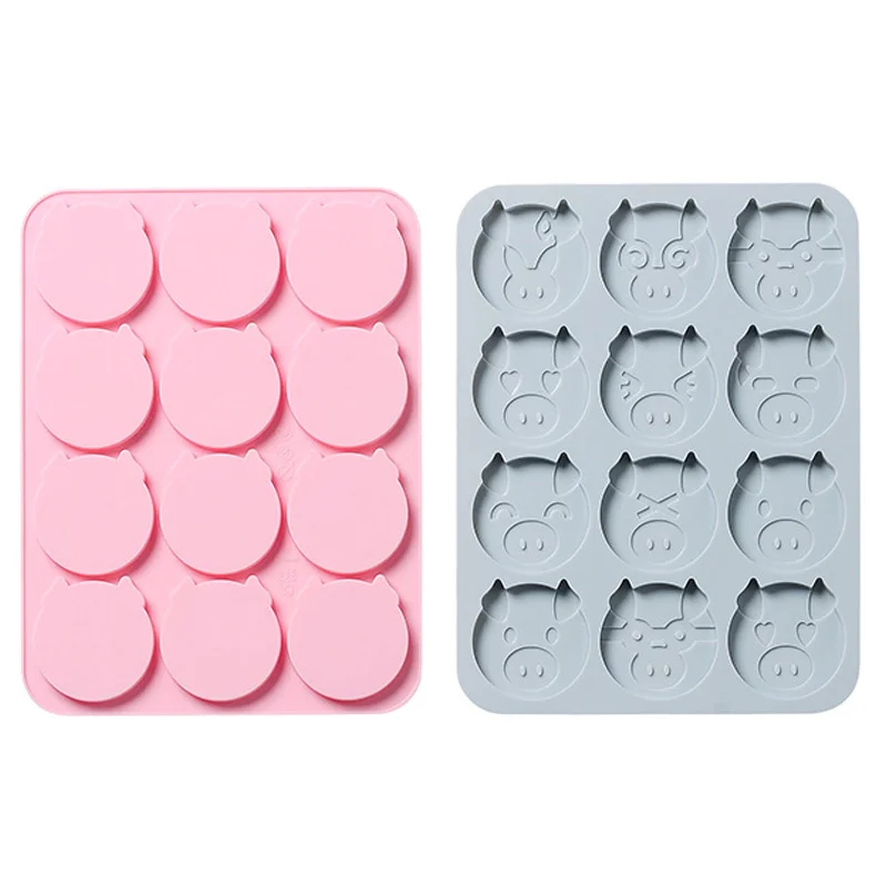 

12 Holes Piggy Expression DIY Baking Mold Silicone Cake Mold Biscuits Baby Food Supplement Chocolate Mold