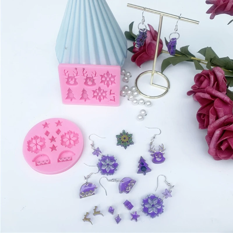 

Christmas Tree Snowflakes Earrings Epoxy Resin Mold Necklace Pendants Silicone Mould DIY Crafts Jewelry Ornaments