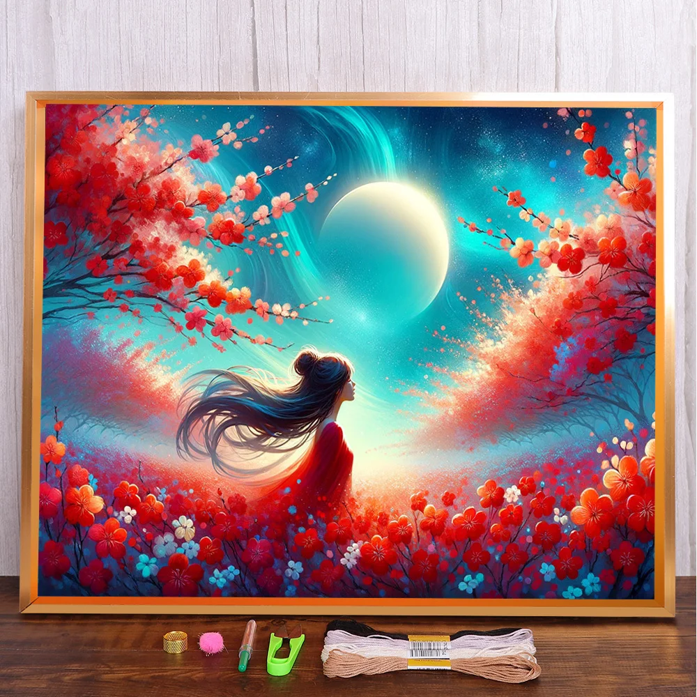 Набор для вышивки крестом 11CT с цветочным принтом девушки своими руками DMC нитки