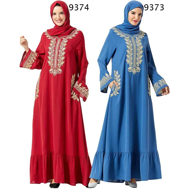 

Fashion Arabian Size XXXXL Women Embroidered Pocket Big Swing Muslim Long Dress (without Hijab) Muslim Fashion