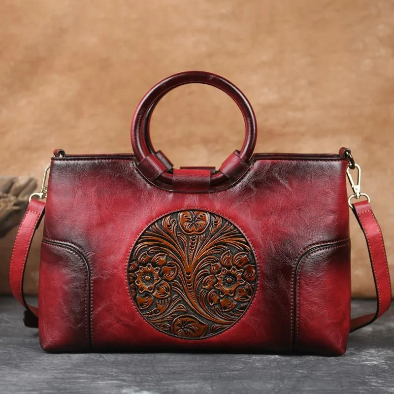

New Retro Handmade Embossed Shoulder Bag for Women High Quality Leather Handbag Purse Large Capacity Female Messenger Bags