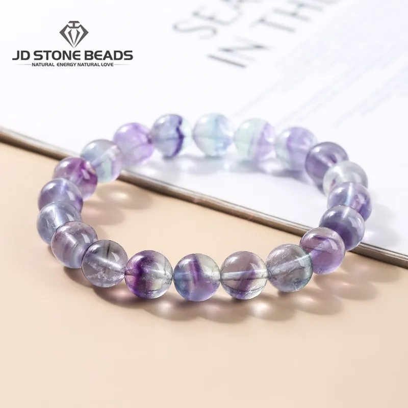 

Natural Ice Fluorite Crystal Stone Bead Bracelet Women Energy Healing Rope Strand Bangles Lovers Distance Yoga Wristband Jewelry