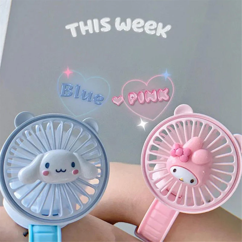 

Kawaii Cinnamoroll My Melody Kuromi Summer Mini Fan Watch Anime Cartoon Cute Portable Outdoor Mute Usb Charging Small Fan