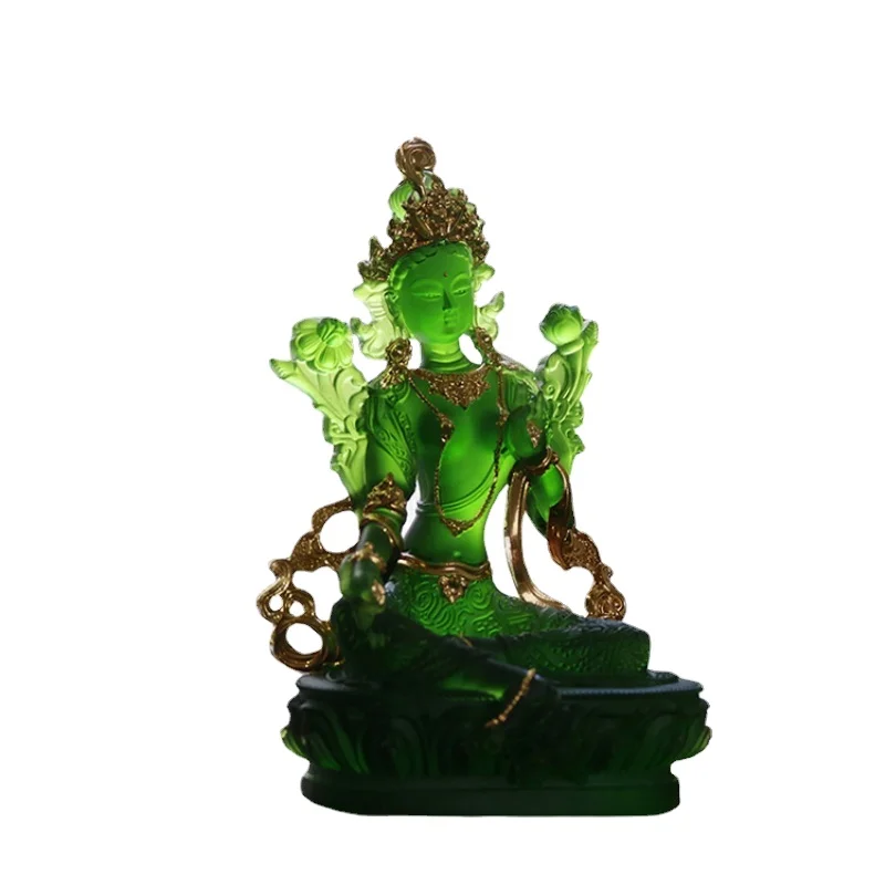 

Buddha Art Ancient French Glaze Gilded Green Tara Buddha Statue Painted Guanyin Bodhisattva Tantra Buddish Prayer Set Temple