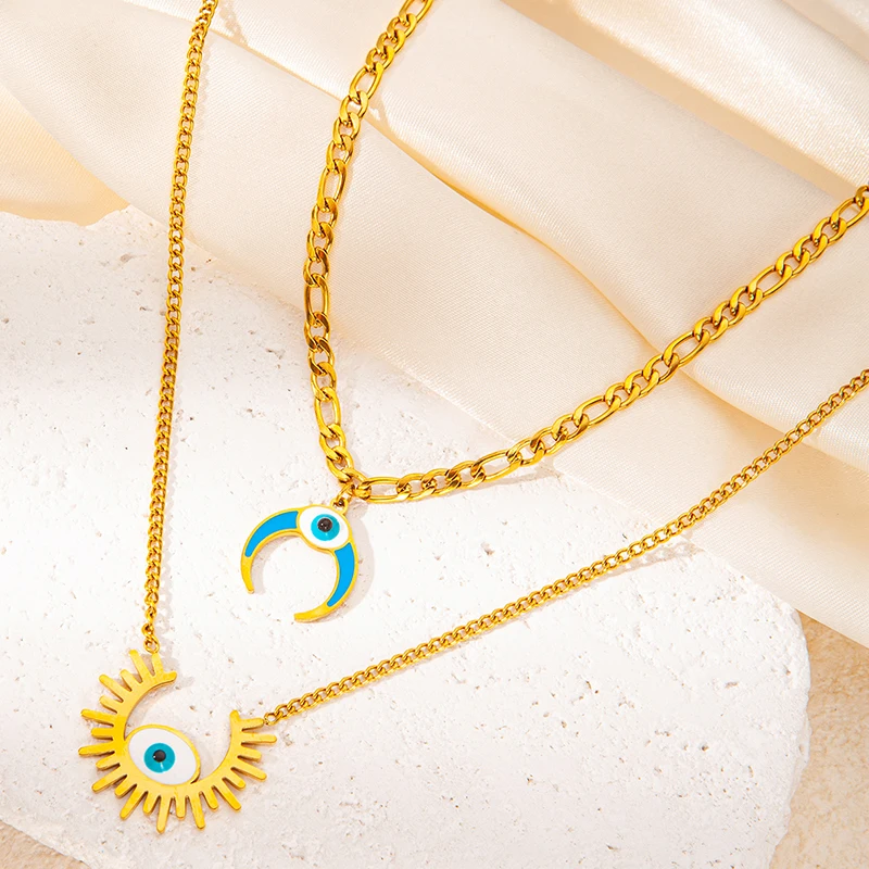 Двухслойное Ожерелье ENSHIR Из Нержавеющей Стали 316L С Подвесками В Виде Глаз Сердца