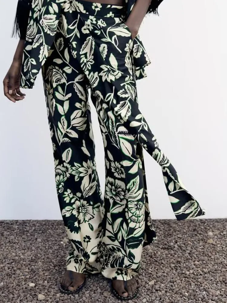 

Женские прямые брюки с карманами, Длинные атласные повседневные Элегантные брюки с принтом, лето 2023