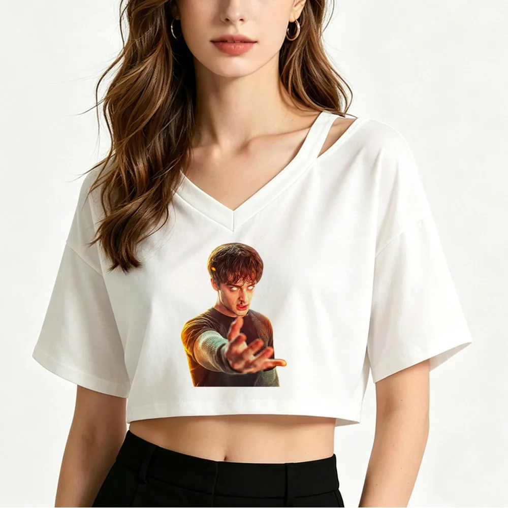 Фото Женский укороченный топ Will Byers, японская распродажа, Harajuku, Y2K, альтернативная футболка, стиль 2000-х, Y2K, готика, cutecore №5