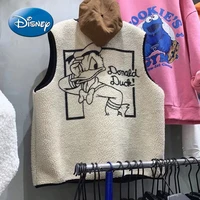 disney donald duck girl thermal lamb wool thicken thermal vest letter pattern thermal jacket