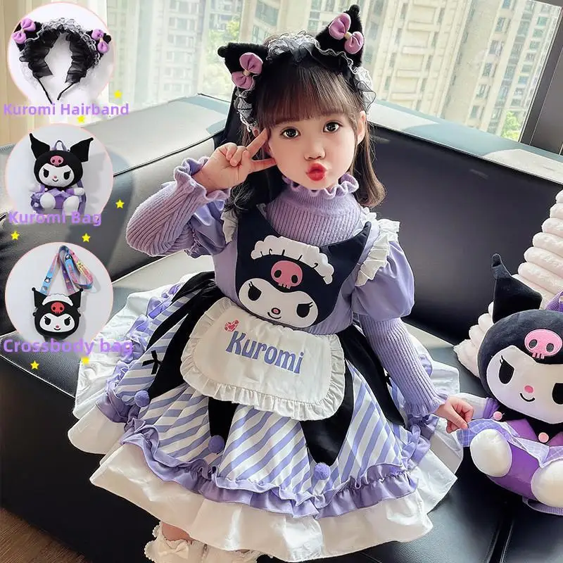 

Sanrio Kawaii детское платье лолиты свитер юбка костюм Kuromi для девочек с длинными рукавами мультфильм Хэллоуин платье косплей платье принцессы