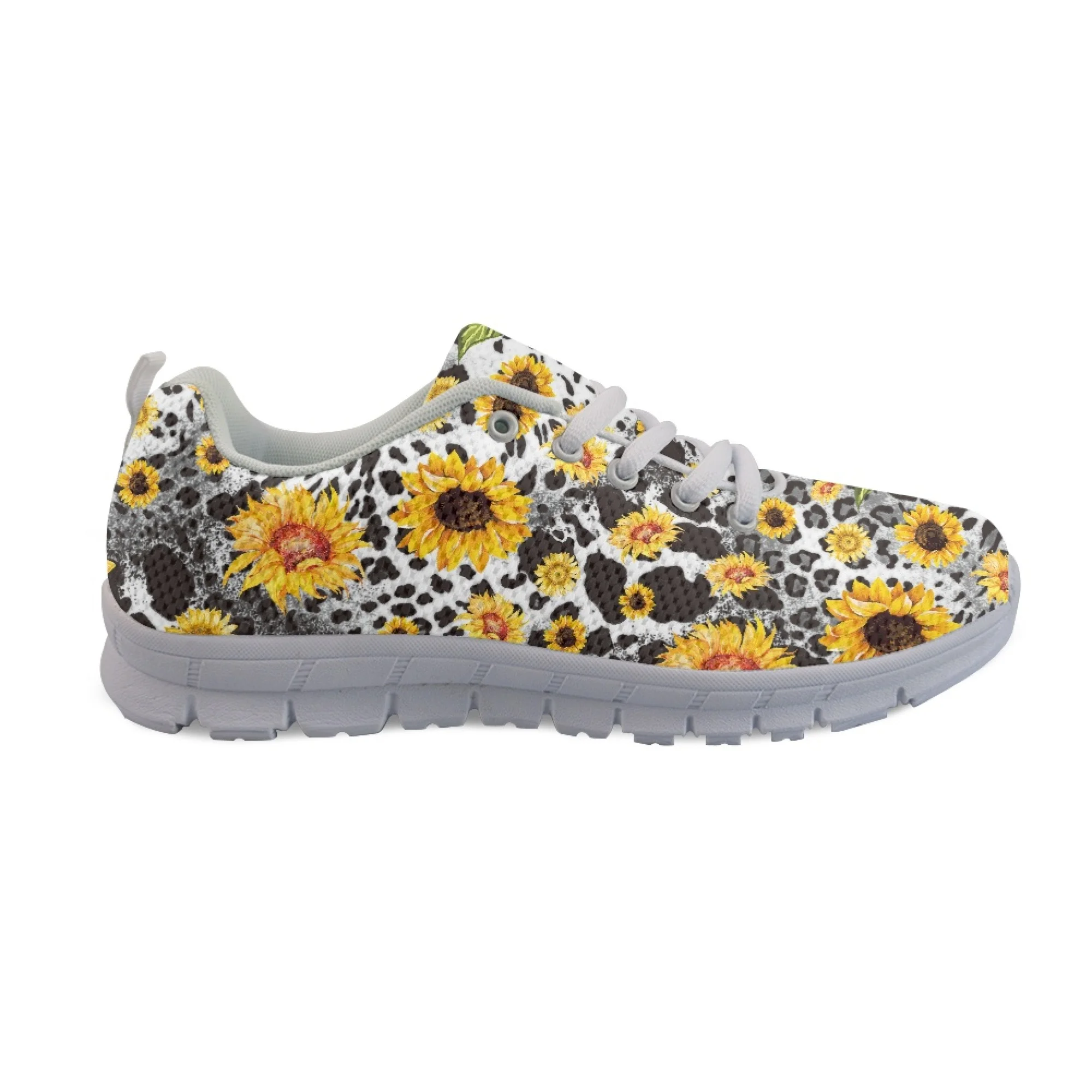 Yikeluo Sunflower Leopard Print Designer Shoes Women Breathable Mesh Soft Sole Girls Sneakers Flats Lightweight Zapatillas Mujer