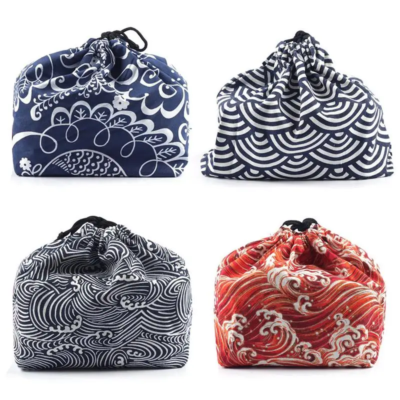 

Japanese Style Drawstring Lunch Box Storage Bag For Travel Picnic Portable Easy Wash Bento Lunch Box Tote Pouch For Camping
