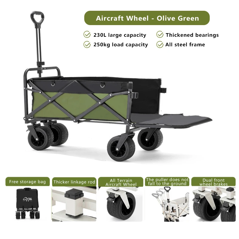 Aircraft Wheeled Cart Large Capacity Outdoor Foldable Cart Hand Pushed Picnic Cart Campsite Trailer Pull Rod Rear Small Cart