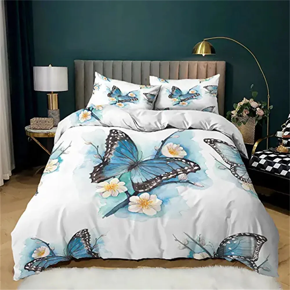 

Butterfly Duvet Cover Blue Purple Butterflies Flower Comforter Cover Set for Girls Kids Teens Quilt Cover Bedroom Decoration