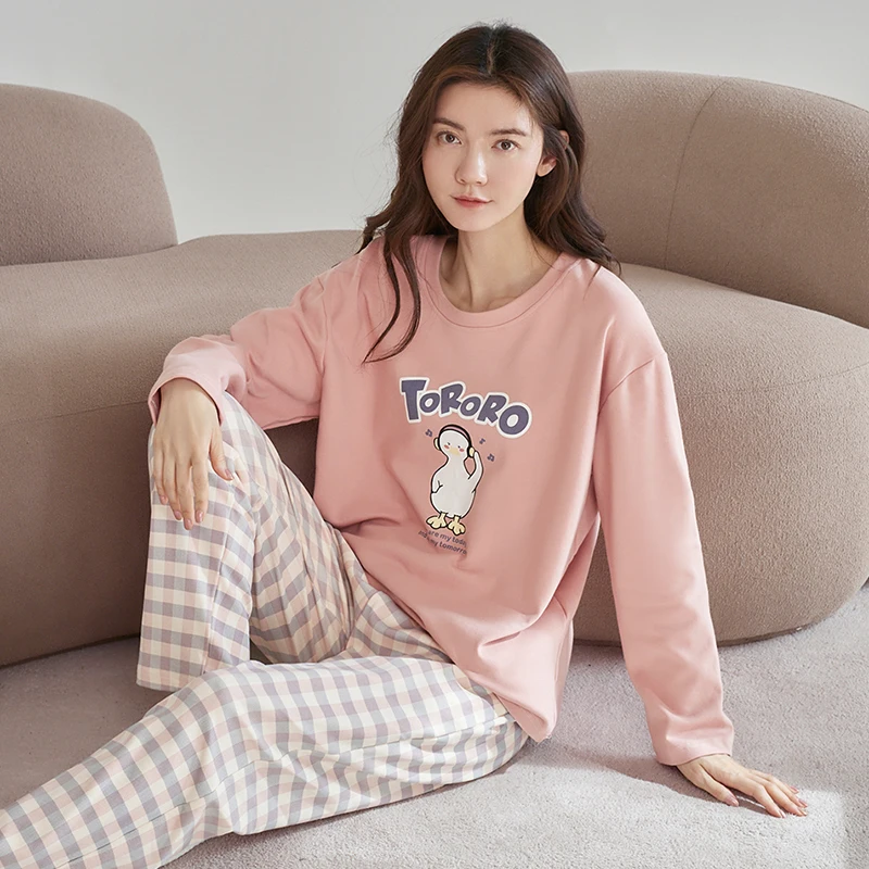 Высококачественные весенне-осенние пижамы из 100% хлопка женские повседневные